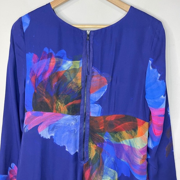 ❌SOLD❌LEIFSDOTTIR Anthropologie Blue Watercolor Floral Silk Fanned Mini Dress - Picture 5 of 8